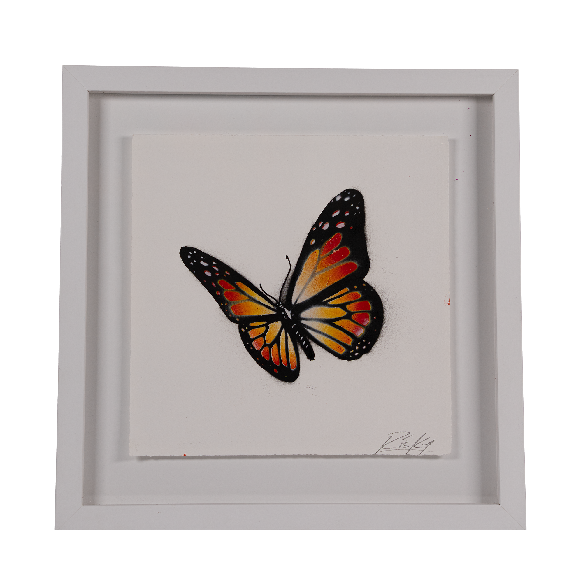 Monarch framed spray paint and stencil artwork by Risk Rock
