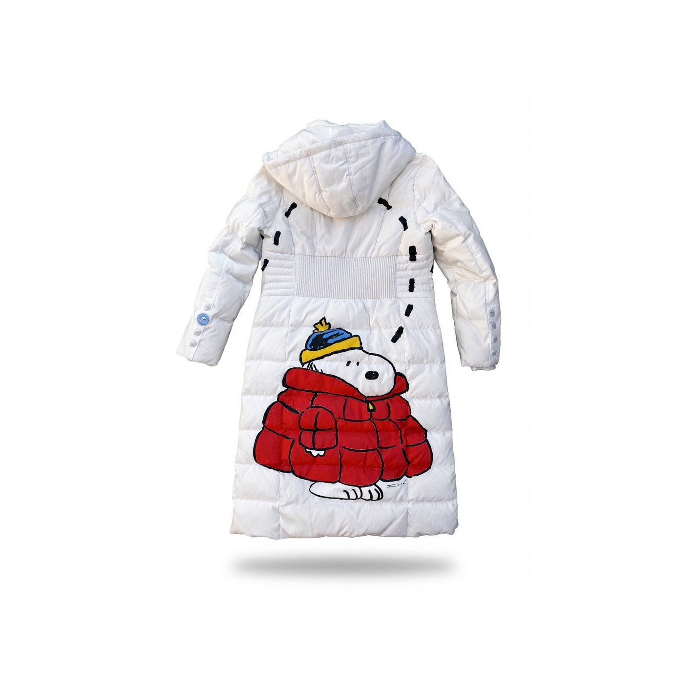 Snoopy and Woodstock white one-of-one puffer jacket back