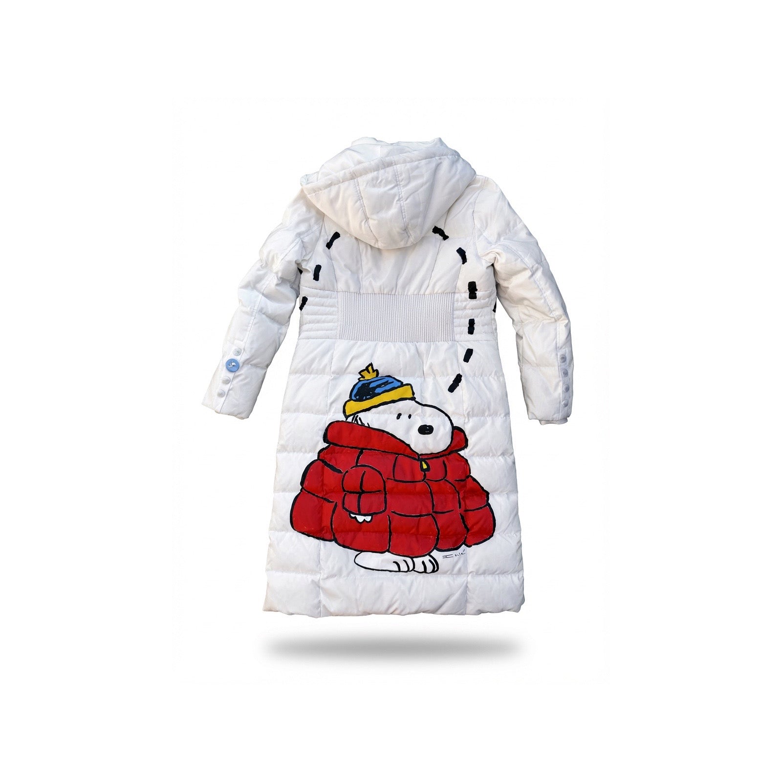 Snoopy and Woodstock white one-of-one puffer jacket back