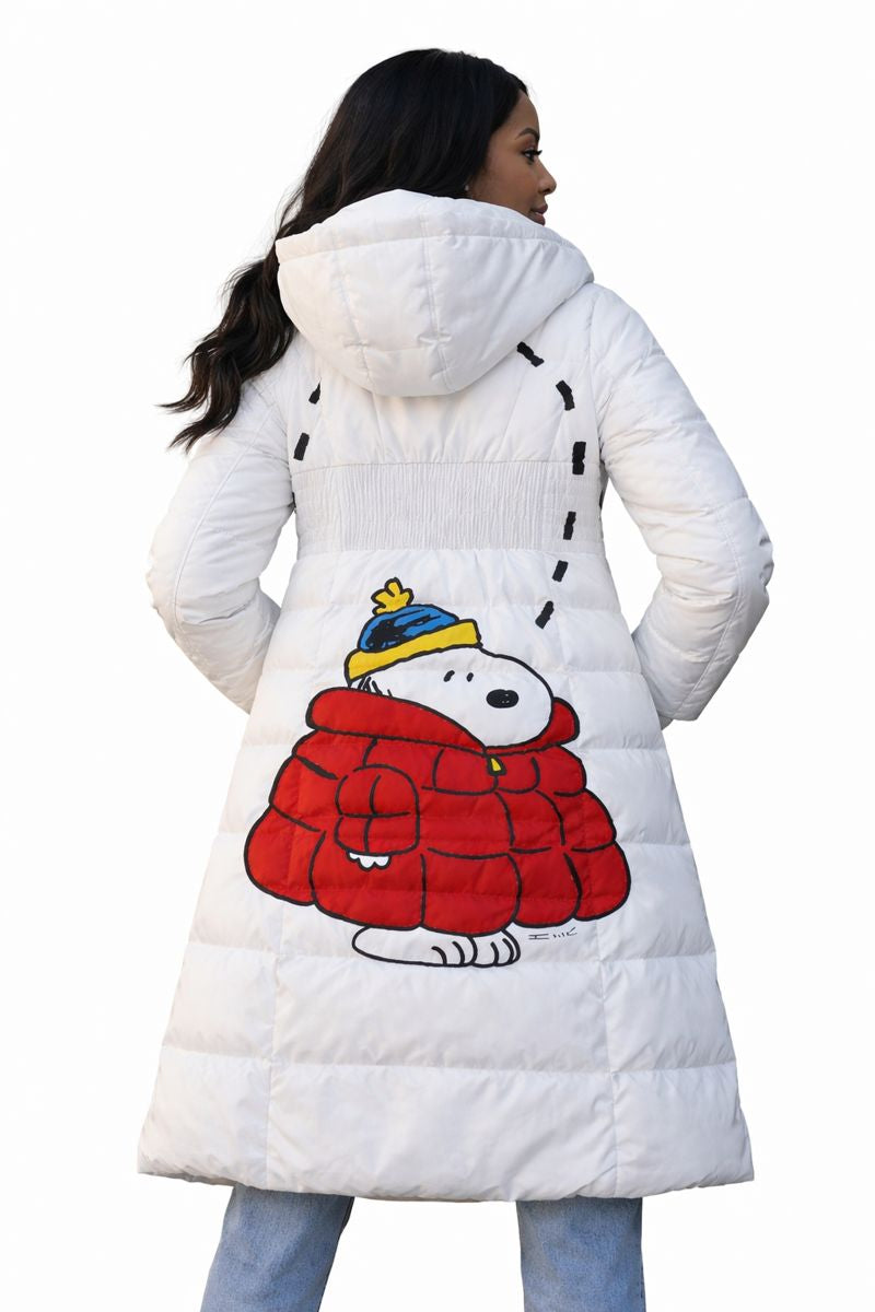 Snoopy and Woodstock custom wearable art puffer jacket detail