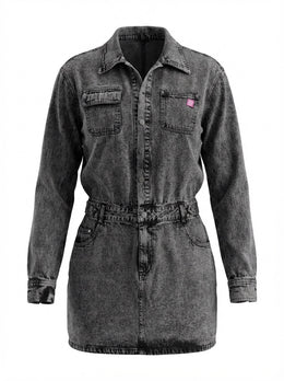 Vintage black denim one-of-one wearable art dress front