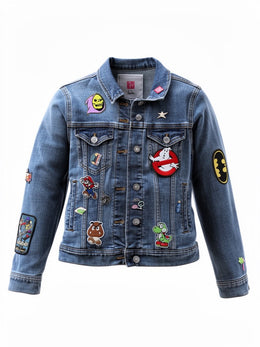 Wholesome Menace blue denim one-of-one hand-painted jacket front