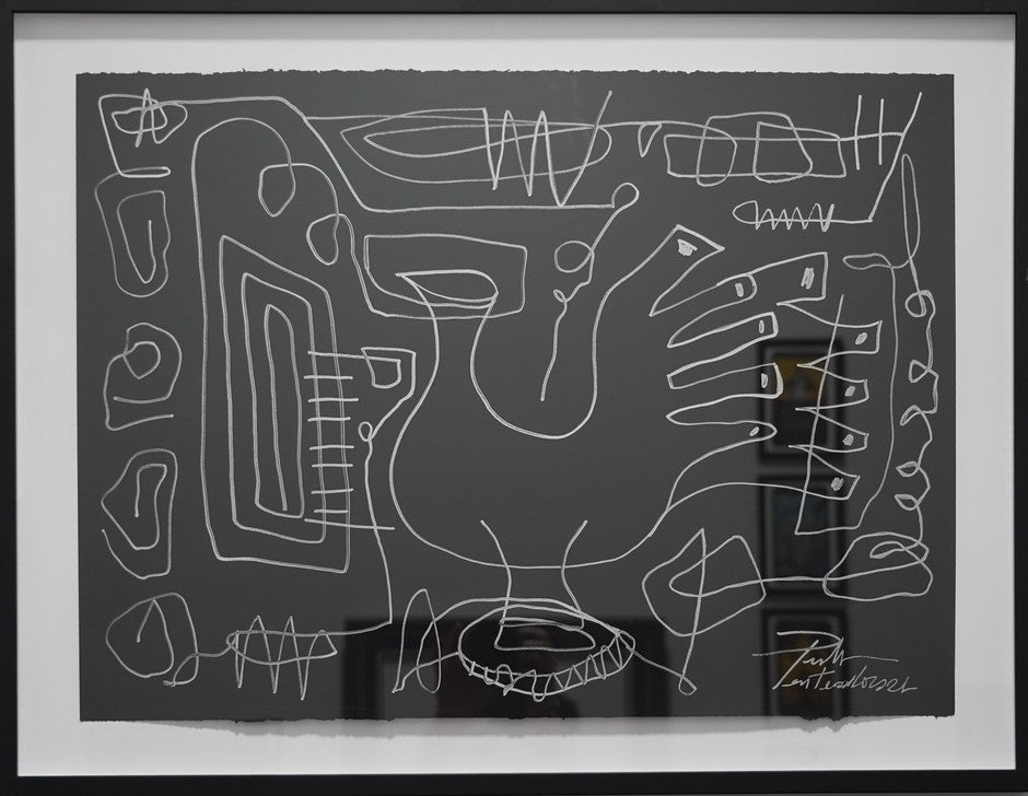 Duda Penteado, "Tribal Lines" Silver on Black